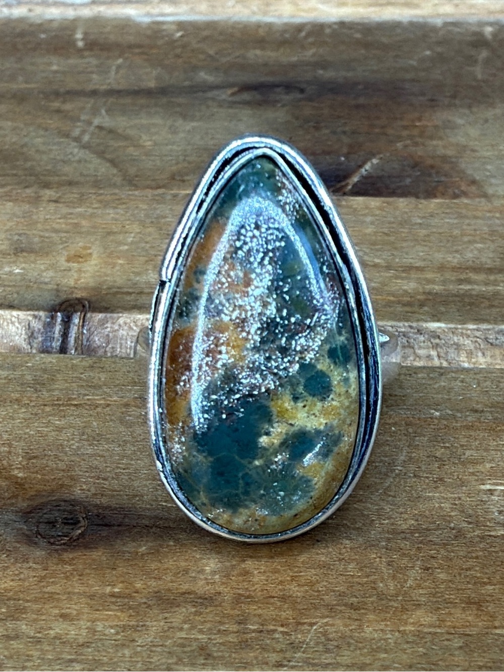 Vintage Style Boho Women Jewelry Ring Size 8 Ocean Jasper 925 Silver Overlay